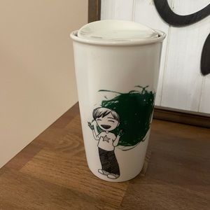 Starbucks “2015” Finger Painting Boy Ceramic Travel Tumbler with Lid 12oz
